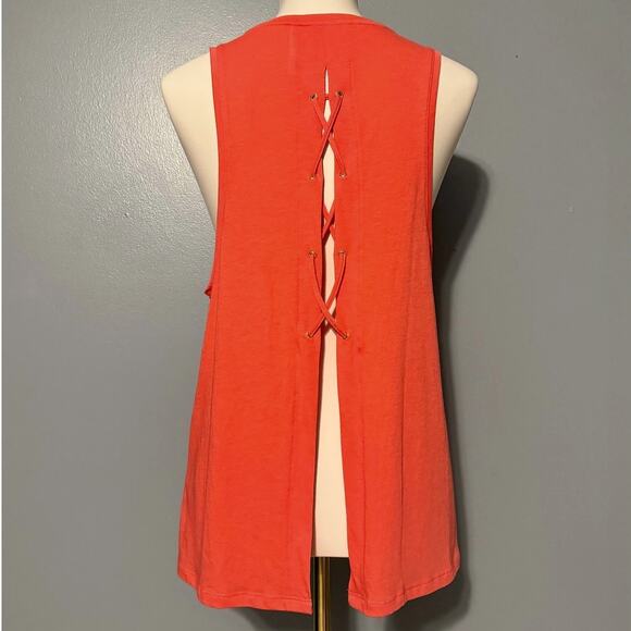 Victoria Sport Medium Coral Lace Up Muscle Tank Open Back Athletic Sleeveless - Picture 1 of 5
